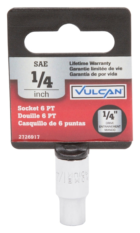 Vulcan MT6482418 Drive Socket, 1/4 in Socket, 1/4 in Drive, 6-Point, Chrome Vanadium Steel, Chrome