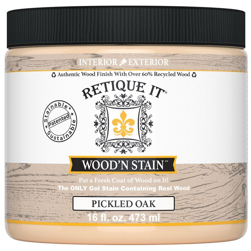 Retique It Wood'n Stain RQ-WNS16-POAK-R10 Wood Stain, Pickled Oak, Gel, 16 oz