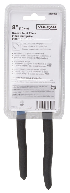 Vulcan PC980-04 Groove Joint Plier, 8 in OAL, 1-1/4 in Jaw, Black & Blue Handle, Non-Slip Handle, 1-1/4 in W Jaw