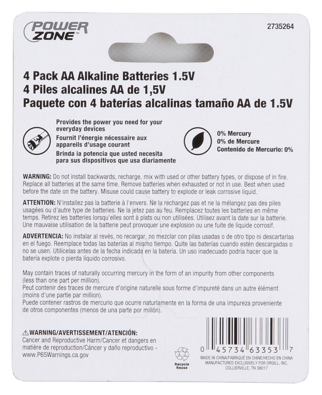 PowerZone LR6-4P-DB Battery, 1.5 V Battery, AA Battery, Zinc, Manganese Dioxide, and Potassium Hydroxide, Pack of 20