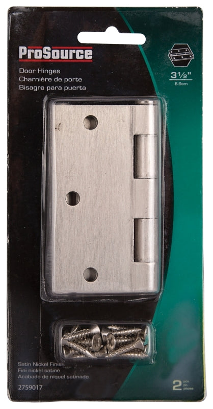 ProSource BH-202SN-PS Square Corner Door Hinge, Steel, Satin Nickel, Loose Pin, 180 deg Range of Motion