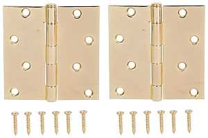 ProSource BH-502PB-PS Square Corner Door Hinge, Steel, Brass, Loose Pin, 180 deg Range of Motion, Screw Mount Mounting