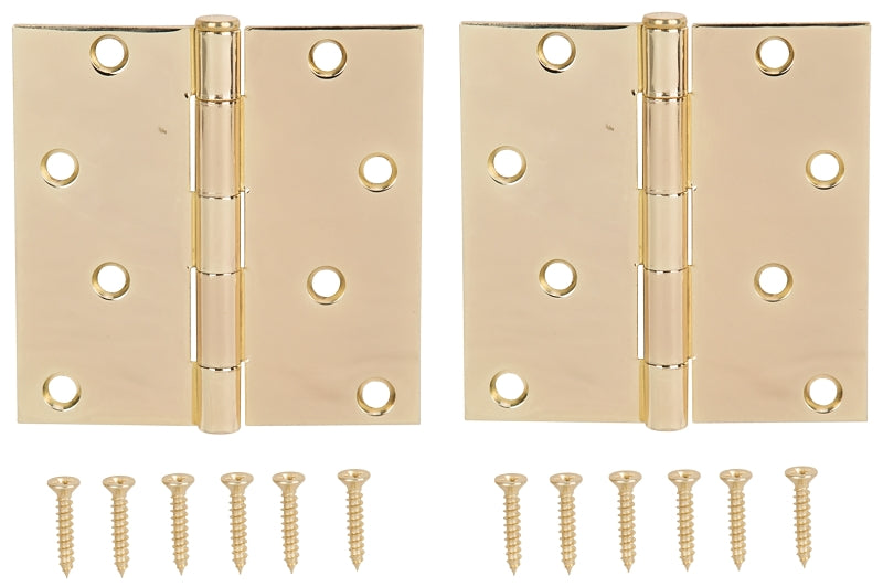 ProSource BH-502PB-PS Square Corner Door Hinge, Steel, Brass, Loose Pin, 180 deg Range of Motion, Screw Mount Mounting