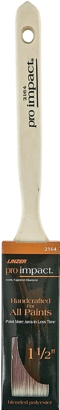 Linzer WC 2164-1.5 Paint Brush, Natural Handle, Wood Handle, 1-1/2 in W, 2-1/4 in L Bristle, Polyester Bristle