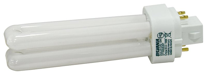 Sylvania 20942 Double Tube Compact Fluorescent Bulb, 13 W, T4 Lamp, G24Q-3 Lamp Base, 900 Lumens, 2700 K Color Temp