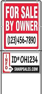 Hy-Ko SIY-201 Real Estate Sign with Frame, For Sale By Owner, White Legend, Plastic, 14 in W x 18 in H Dimensions