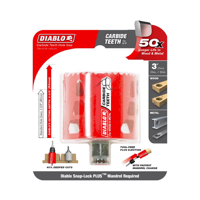 Diablo Snap-Lock Plus 3 in. Carbide Tipped 2-3/8 in. L X 3/8 in. D Hole Saw