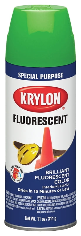 Krylon K03106888 Fluorescent Spray Paint, Gloss, Fluorescent Green, 11 oz, Can