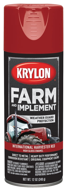 Krylon K01933000 Farm Equipment Spray, High-Gloss, International Harvester Red, 12 oz Can, Pack of 6