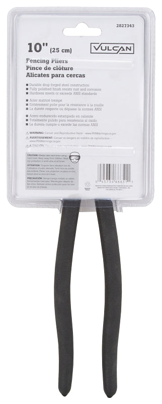 Vulcan PC990-01 Fencing Plier, 2.3 mm Cutting Capacity, 10 in OAL, 1 in L Jaw, 3-1/8 in W Jaw, Carbon Steel Jaw