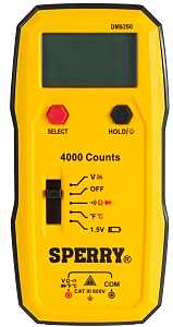 Sperry Instruments DM6260 Multimeter, 4 V, 40 V, 400 V, 600 V (AC/DC), Backlit LCD, Digital Display, Yellow