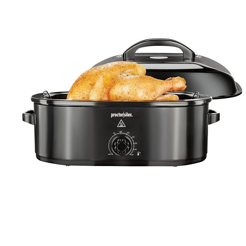 Proctor Silex 32211 Electric Roaster Oven, 18 qt Capacity, 1450 W, Knob Control, Aluminum, Black