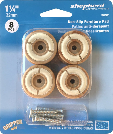 Shepherd Hardware 3692 Furniture Pad, Round, 1-1/4 in Dimensions, Plastic, Woodgrain, 8 PK