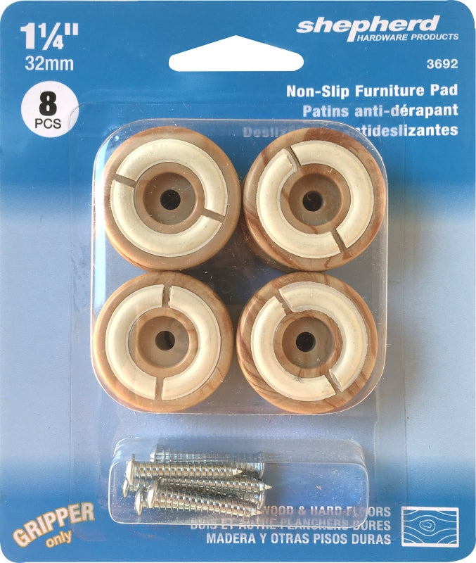 Shepherd Hardware 3692 Furniture Pad, Round, 1-1/4 in Dimensions, Plastic, Woodgrain, 8 PK