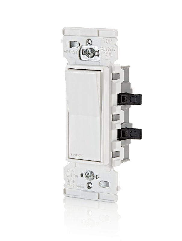 Decora Edge Series E5601-0MW Residential-Grade Rocker Switch, 15 A, 120/277 VAC, Side Lever Terminal, White