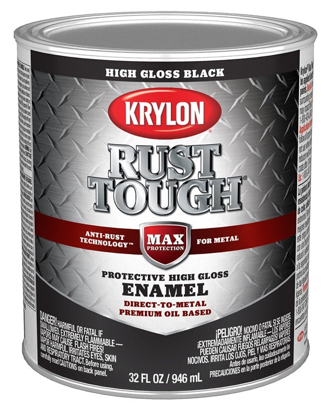 Krylon Rust Tough K09705008 Rust Preventative Paint, Gloss Sheen, Black, 1 qt, 400 sq-ft/gal Coverage Area, Pack of 2
