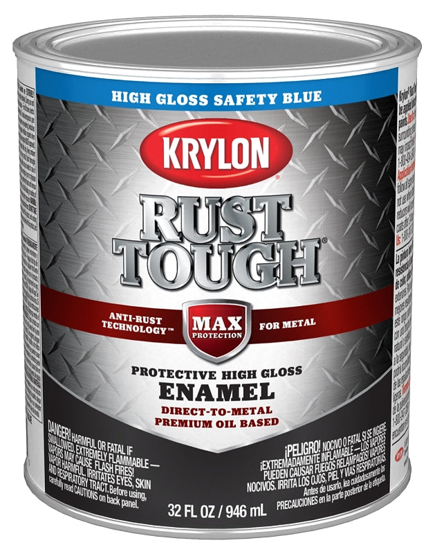 Krylon Rust Tough K09715008 Rust Preventative Paint, Gloss Sheen, Safety Blue, 1 qt, 400 sq-ft/gal Coverage Area, Pack of 2