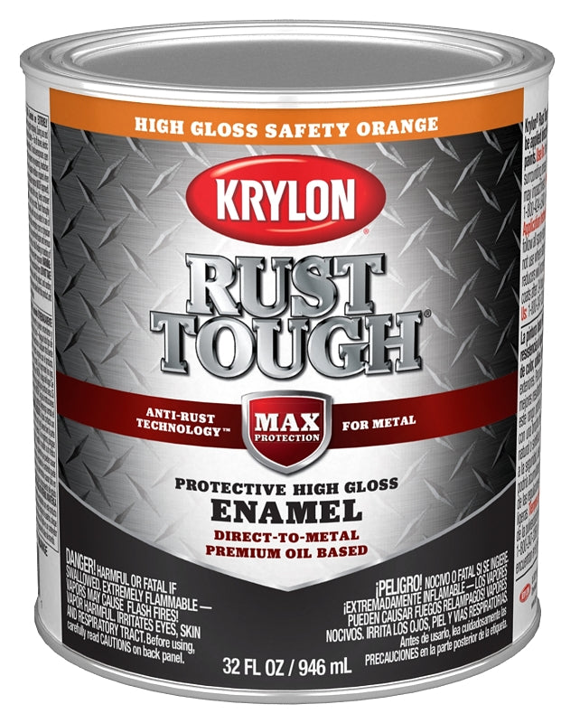 Krylon Rust Tough K09767008 Rust Preventative Paint, Gloss Sheen, Safety Orange, 1 qt, 400 sq-ft/gal Coverage Area, Pack of 2