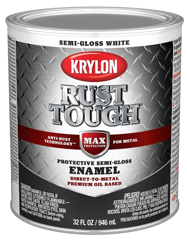 Krylon Rust Tough K09708008 Rust Preventative Paint, Semi-Gloss Sheen, White, 1 qt, 400 sq-ft/gal Coverage Area, Pack of 2