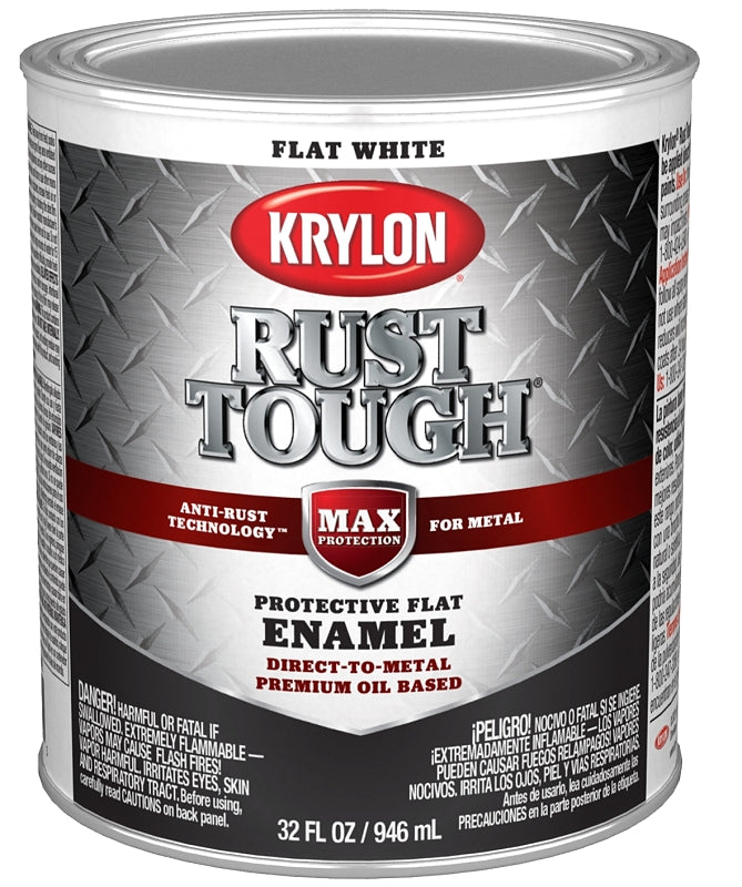 Krylon Rust Tough K09710008 Rust Preventative Paint, Flat, White, 1 qt, Pack of 2