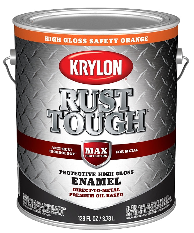 Krylon Rust Tough K09768008 Rust Preventative Paint, Gloss Sheen, Safety Orange, 1 gal, 400 sq-ft/gal Coverage Area, Pack of 4