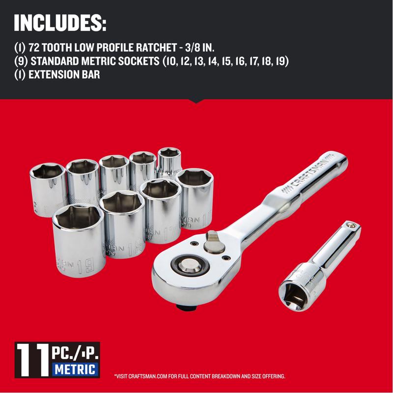 Craftsman 3/8 in. drive Metric 6 Point Socket and Ratchet Set 11 pc