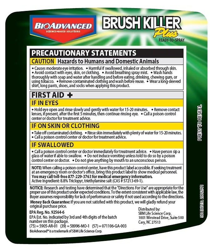 BioAdvanced 704645A Series Brush Killer, Compositions: Triclopyr, Triethylamine Salt, 32 oz Bottle, Liquid, Clear