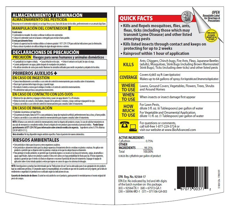 BioAdvanced Complete 700377A Brand Insect Killer, Spray Application, Building Foundations, Lawns, 40 oz Sprayer