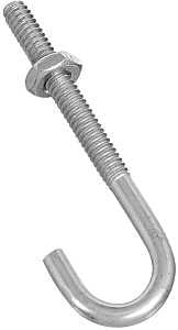 National Hardware N232-876 J-Bolt, 3/16 in Thread, 1-1/2 in L Thread, 2-1/2 in L, 40 lb Working Load, Steel, Zinc, Pack of 10