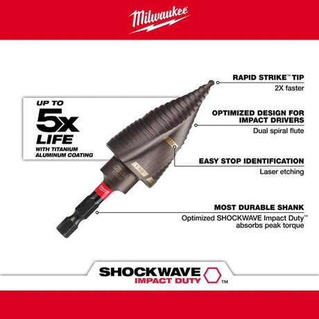 Milwaukee Shockwave High Speed Steel Impact Step Bit Set Quick-Change Hex Shank 3 pc