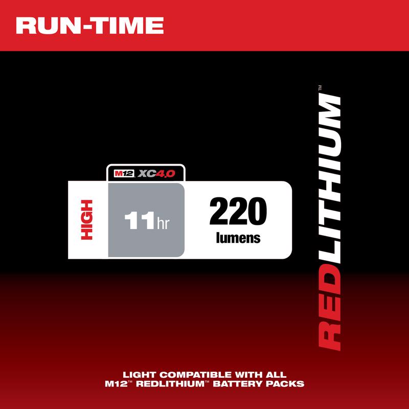 Milwaukee M12 220 lm Black/Red LED Stick Light