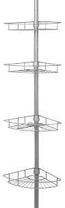 Zenna Home 2156NN Corner Tension Pole Shower Caddy, 8 in OAL, 11-1/2 in OAW, 4-Shelf, Steel, Satin Nickel