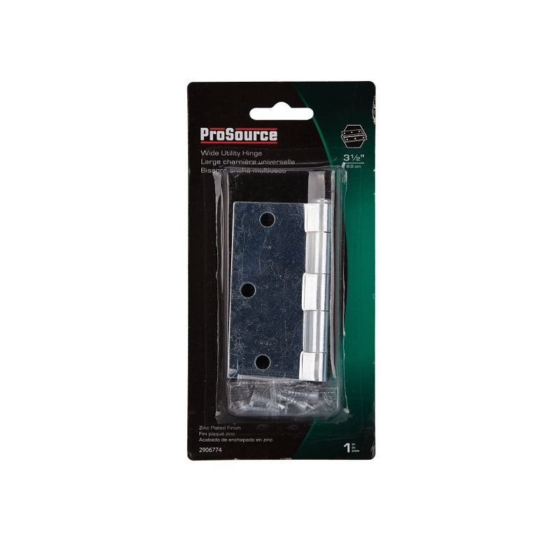 ProSource LR-041-PS Utility Hinge, Steel, Zinc, Removable Pin, 180 deg Range of Motion, Full Mortise Mounting