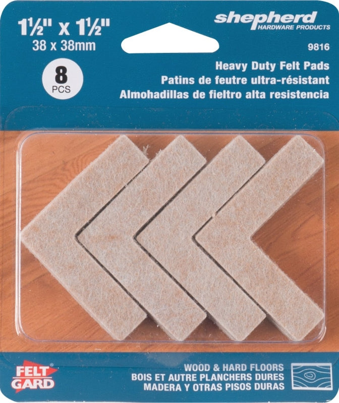 Shepherd Hardware Felt ClothGard Series 9816 Protective Pad, Felt Cloth, Beige, 1-1/2 in L, 4-5/8 in W, 5-1/2 in Thick, Pack of 12
