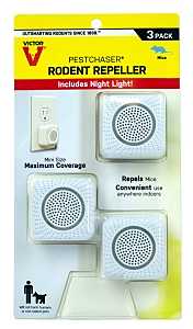 Victor M753K Rodent Repellent, Plug-In, 1.69 in L, 1-3/4 in W, 1-3/4 in H, Repels: Mice, Rats, 3 PK