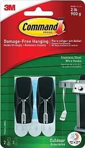 Command 17065S-AWES Wire Hook, 2 lb, 2-Hook, Plastic/Stainless Steel, Slate, Pack of 4
