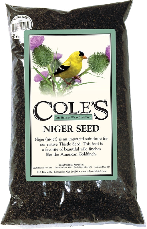 Cole's NI05 Straight Bird Seed, 5 lb Bag, Ingredients: 100% Niger Seed, Corn, Oats, Peanut Butter, Peanuts