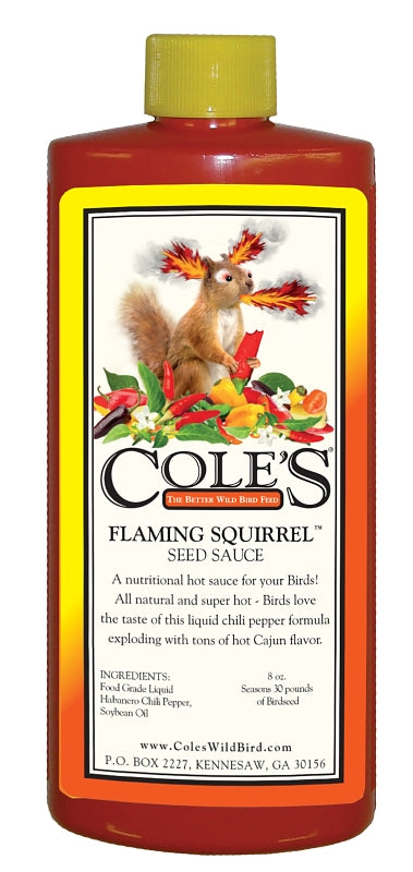 Cole's Flaming Squirrel Seed Sauce FS08 Soybean Oil Bird Seed, 8 oz, Cajun, Bottle