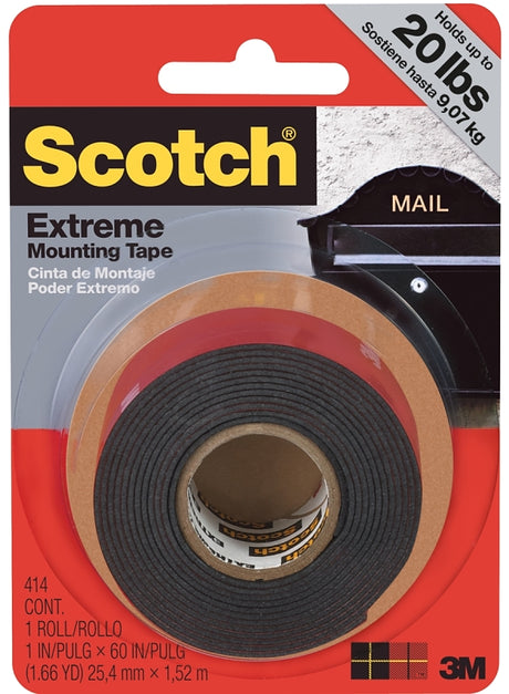 Scotch 414 Mounting Tape, Double Sided, 60 in L, 1 in W