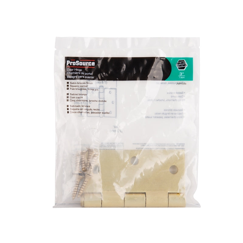 ProSource LR-707-PS Square Corner Door Hinge, Steel, Satin Bronze, Loose Pin, 180 deg Range of Motion