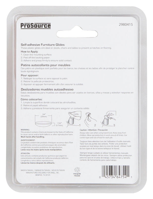 ProSource FE-50111-PS Furniture Glide, PTFE, Blue, Blue, 3/4 x 3/4 x 7/32 in Dimensions