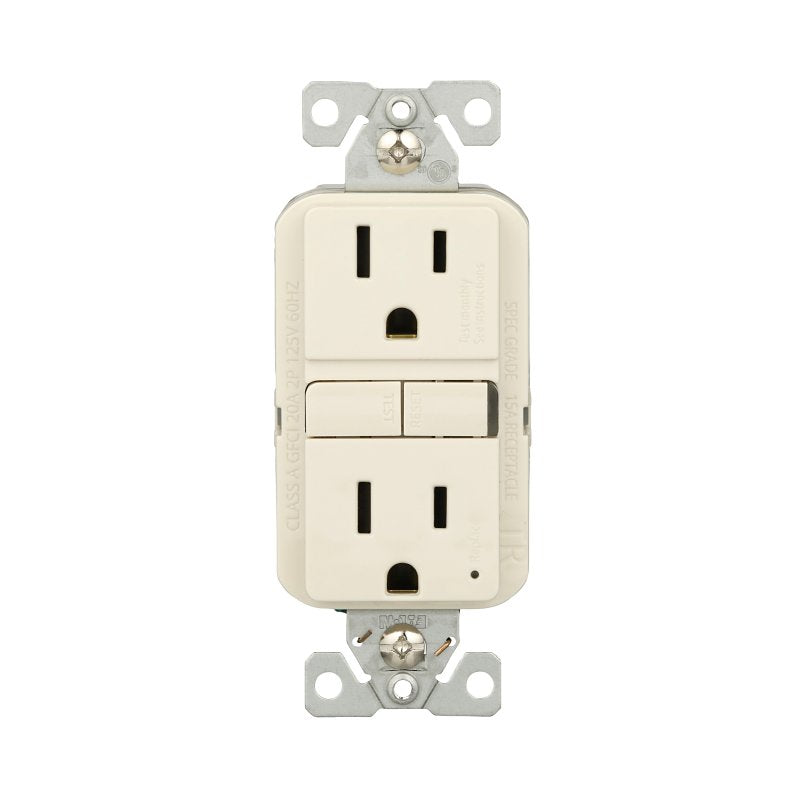 Eaton TRGF15LA Self-Test GFCI Receptacle, 125 V, 15 A, NEMA: NEMA 5-15R, Back, Side Wiring, Light Almond