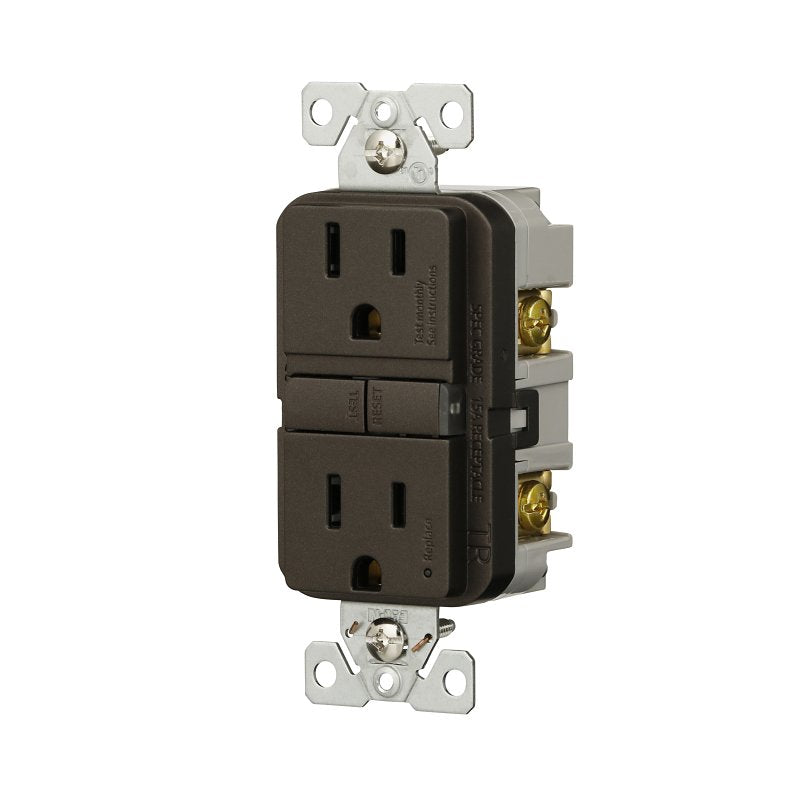 Eaton TRGF15RB-BX-L Self-Test GFCI Receptacle, 125 V, 15 A, NEMA: NEMA 5-15R, Back, Side Wiring, Oil-Rubbed Bronze