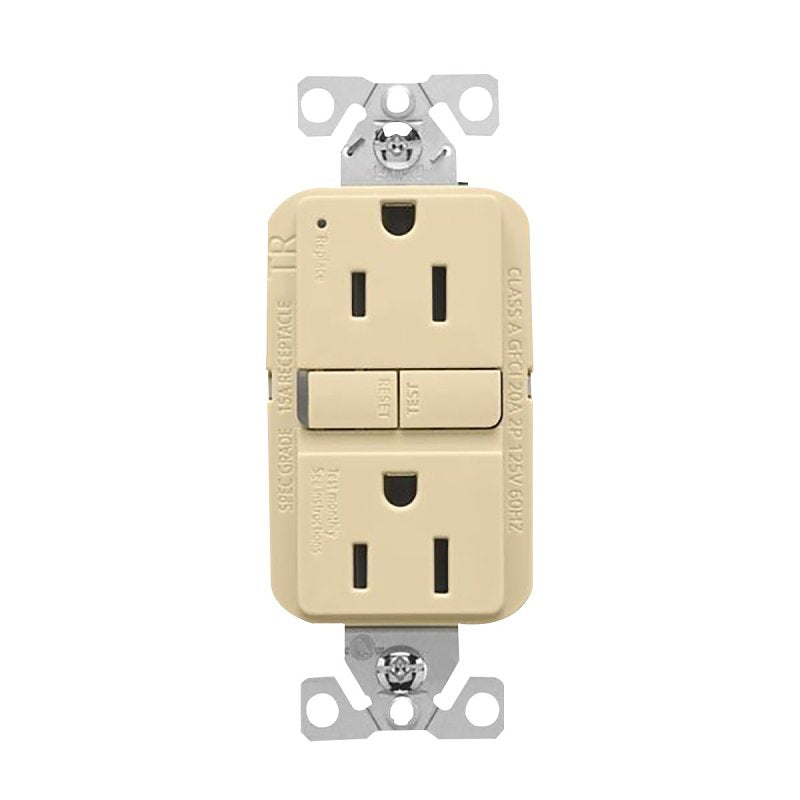 Eaton TRGF15V Self-Test GFCI Receptacle, 125 V, 15 A, NEMA: NEMA 5-15R, Back, Side Wiring, Ivory