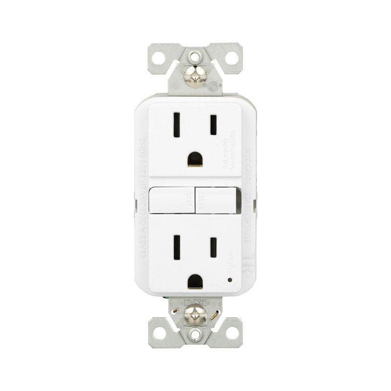 Eaton TRGF15W-WP Self-Test GFCI Receptacle, 125 V, 15 A, NEMA: NEMA 5-15R, Back, Side Wiring, White