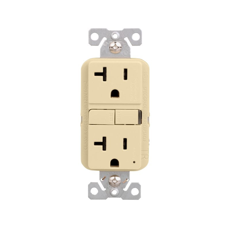 Eaton TRGF20V Tamper-Resistant Self-Test GFCI Receptacle, 125 V, 20 A, NEMA: NEMA 5-20R, Back, Side Wiring, Ivory