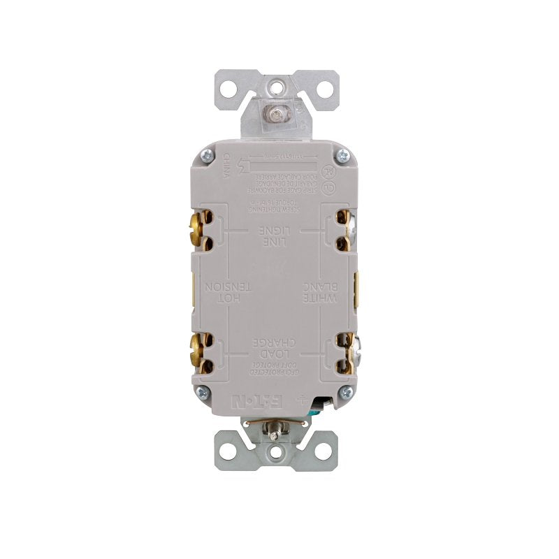 Eaton TRGF20V Tamper-Resistant Self-Test GFCI Receptacle, 125 V, 20 A, NEMA: NEMA 5-20R, Back, Side Wiring, Ivory