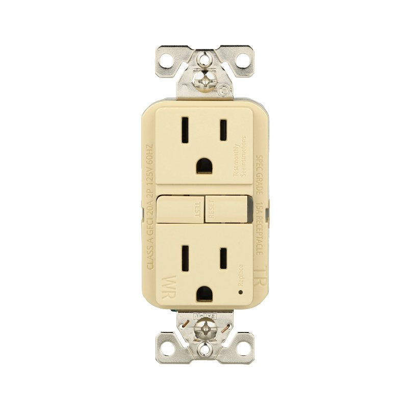 Eaton TWRGF15V Self-Test GFCI Receptacle, 125 V, 15 A, NEMA: NEMA 5-15R, Back, Side Wiring, Ivory