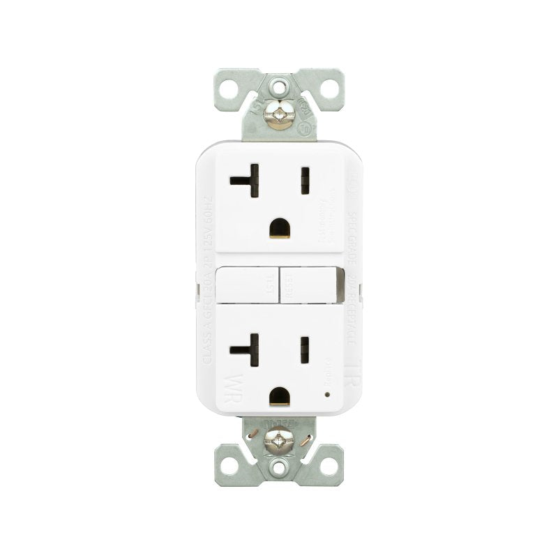 Eaton TWRGF20W Self-Test GFCI Receptacle, 125 V, 20 A, NEMA: NEMA 5-20R, Back, Side Wiring, White
