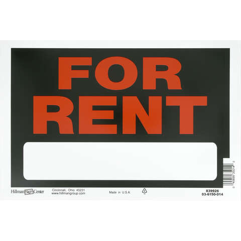 HILLMAN English Black For Rent Sign 8 in. H X 12 in. W, Pack of 6